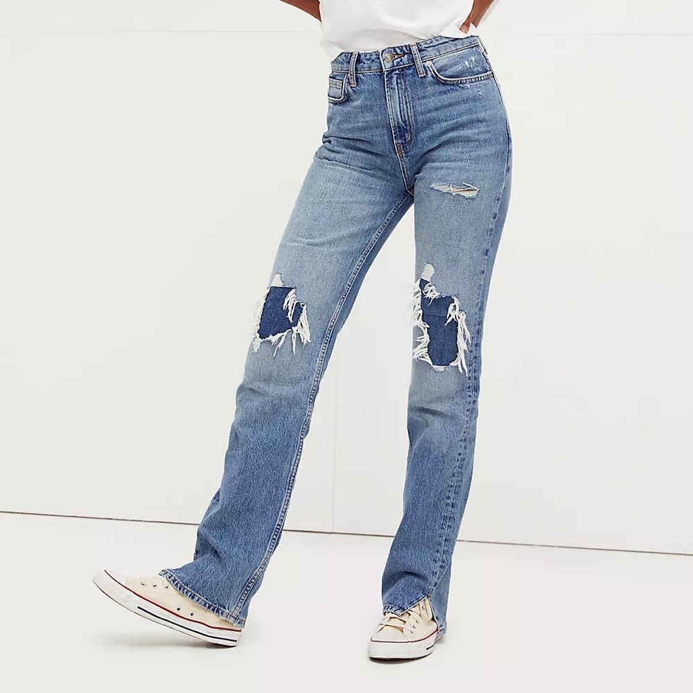 Free People High Waisted My Own Lane We the Free Distressed Jeans NWOT